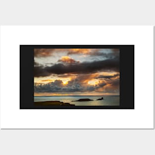 Worms Head and Rhossili Bay from Rhossili Down, Gower, Wales Posters and Art